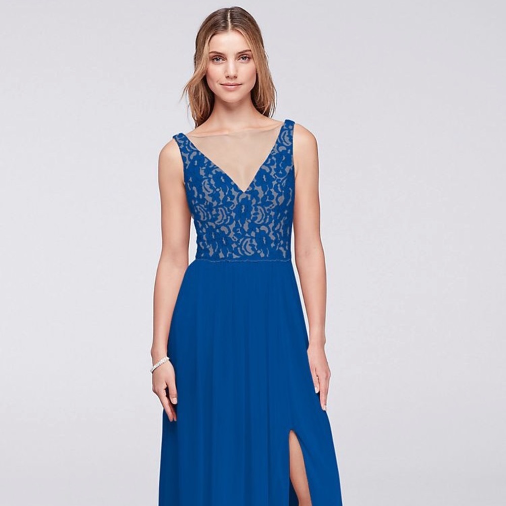 David's Bridal Royal Blue Lace Gown